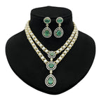 Pearl and Gemstone Crystal Halo Cascade Necklace Set