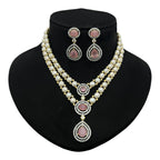 Pearl and Gemstone Crystal Halo Cascade Necklace Set