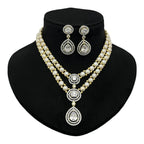 Pearl and Gemstone Crystal Halo Cascade Necklace Set
