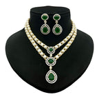 Pearl and Gemstone Crystal Halo Cascade Necklace Set