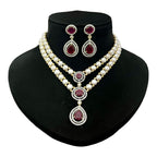 Pearl and Gemstone Crystal Halo Cascade Necklace Set