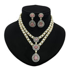 Pearl and Gemstone Crystal Halo Cascade Necklace Set