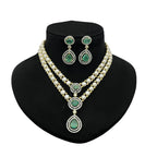 Pearl and Gemstone Crystal Halo Cascade Necklace Set