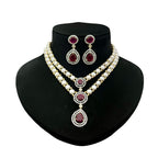 Pearl and Gemstone Crystal Halo Cascade Necklace Set