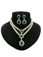 Pearl and Gemstone Crystal Halo Cascade Necklace Set
