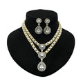Pearl and Gemstone Crystal Halo Cascade Necklace Set