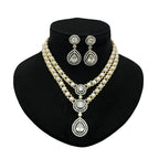 Pearl and Gemstone Crystal Halo Cascade Necklace Set