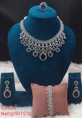Turquoise Blue Stone AD Jewellery Combo Set - Necklace, Earrings, Ring & Bracelet