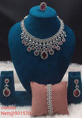Red Stone AD Jewellery Combo Set - Necklace, Earrings, Ring & Bracelet