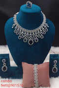 Blue Stone AD Jewellery Combo Set - Necklace, Earrings, Ring & Bracelet