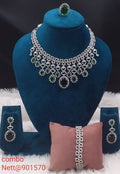 Black Stone AD Jewellery Combo Set - Necklace, Earrings, Ring & Bracelet
