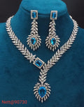 Blue Stone AD Necklace Set with Earrings - Nett@90730