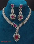 Ruby Stone AD Necklace Set with Earrings - Nett@90730