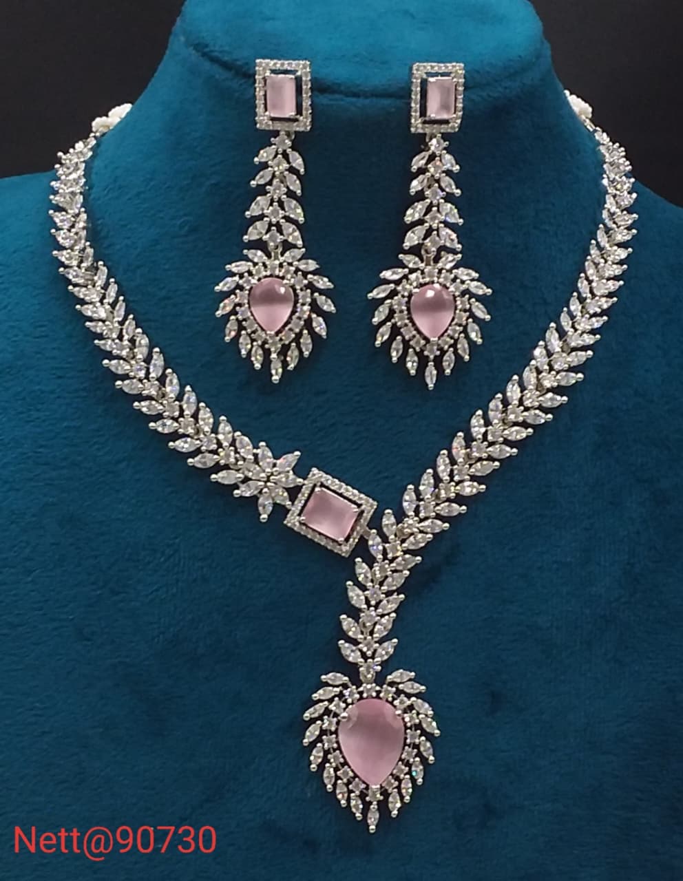 Pink Stone AD Necklace Set with Earrings - Nett@90730