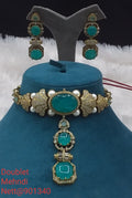 Turquoise Green Doublet Mehndi Jewellery Set - Necklace & Earrings