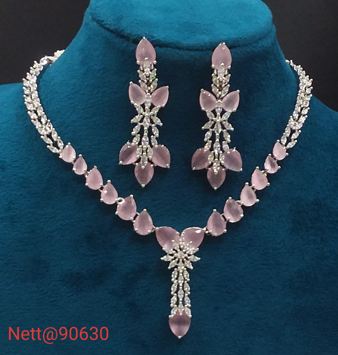 AD Stone Necklace Set with Earrings - Nett@90630