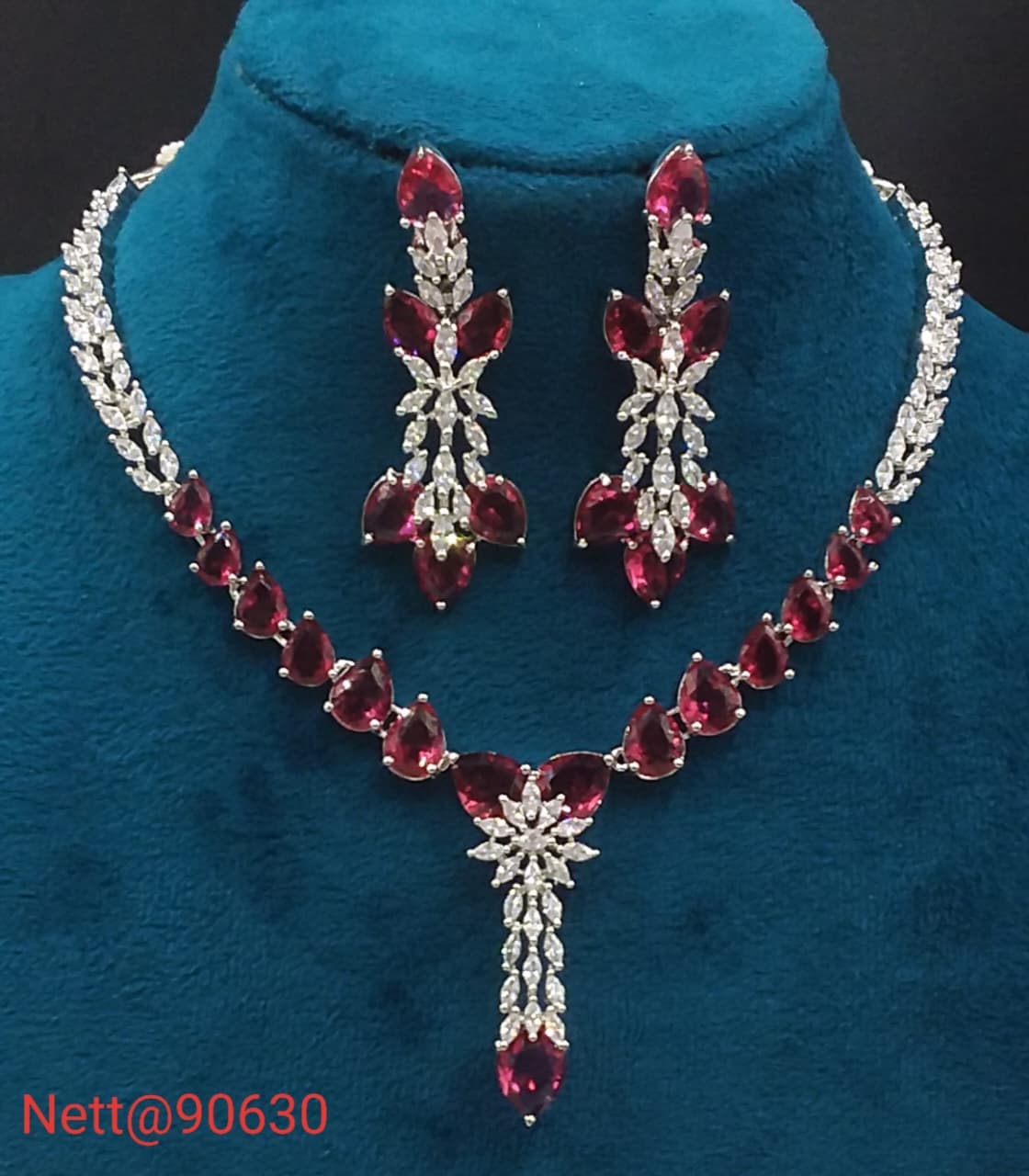 AD Stone Necklace Set with Earrings - Nett@90630