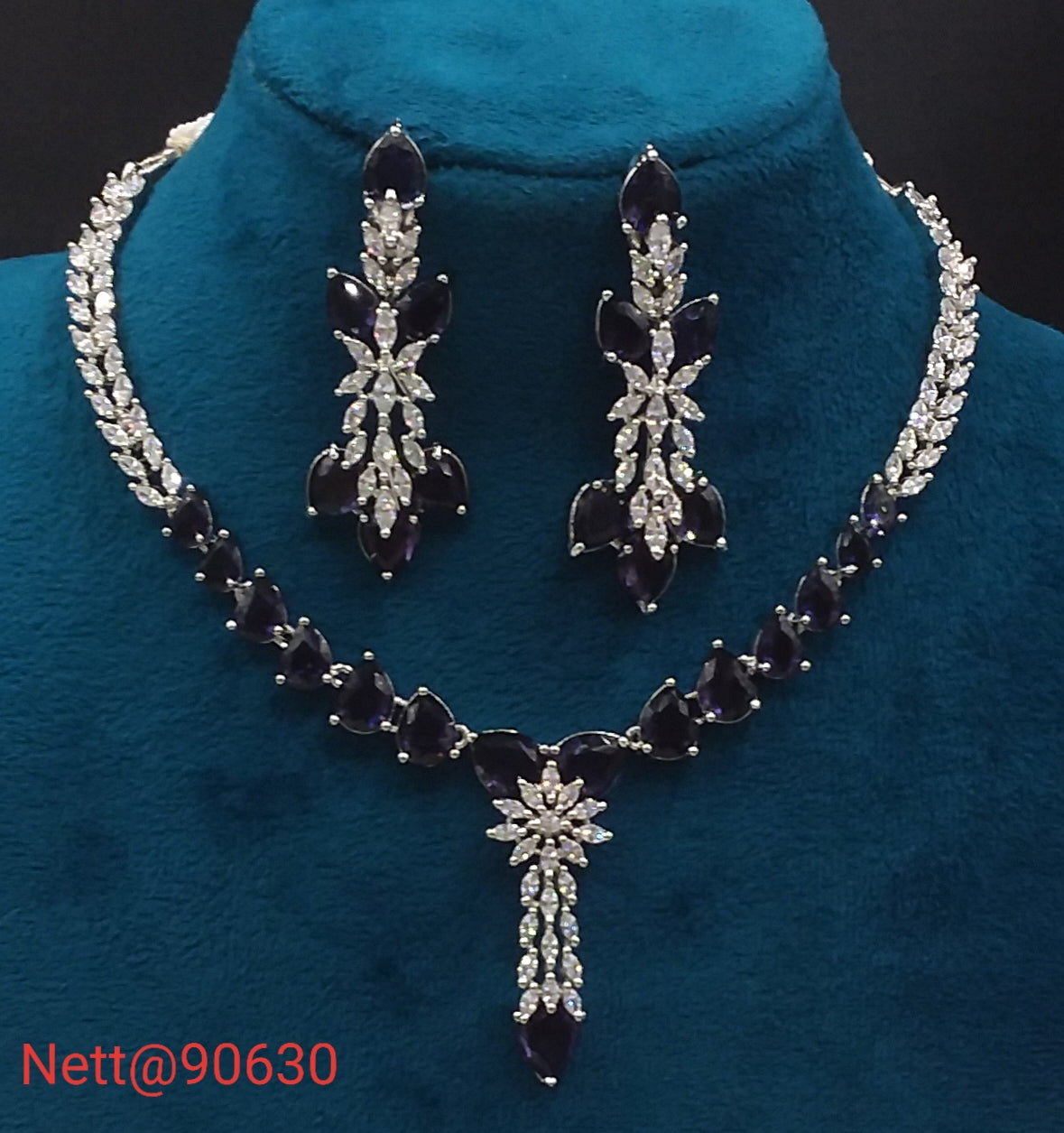 AD Stone Necklace Set with Earrings - Nett@90630