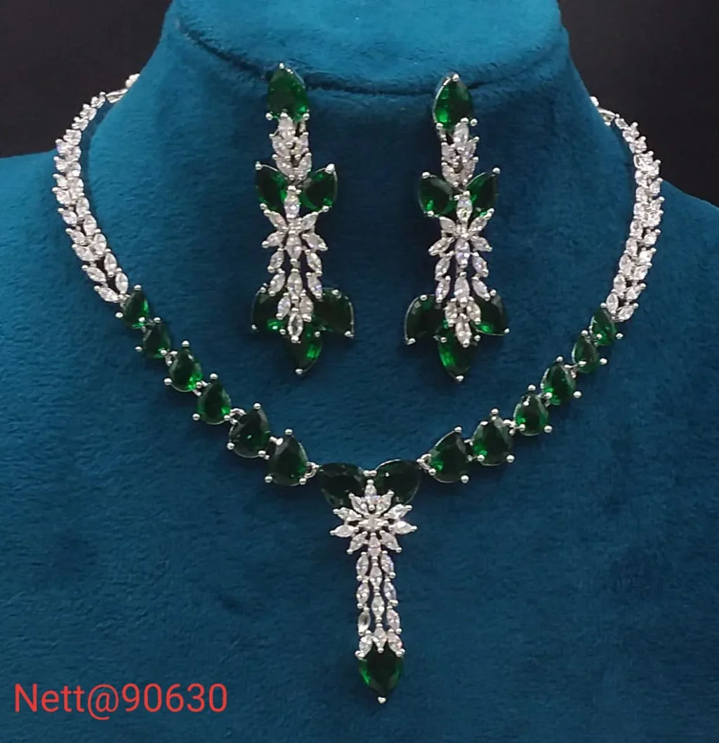 AD Stone Necklace Set with Earrings - Nett@90630