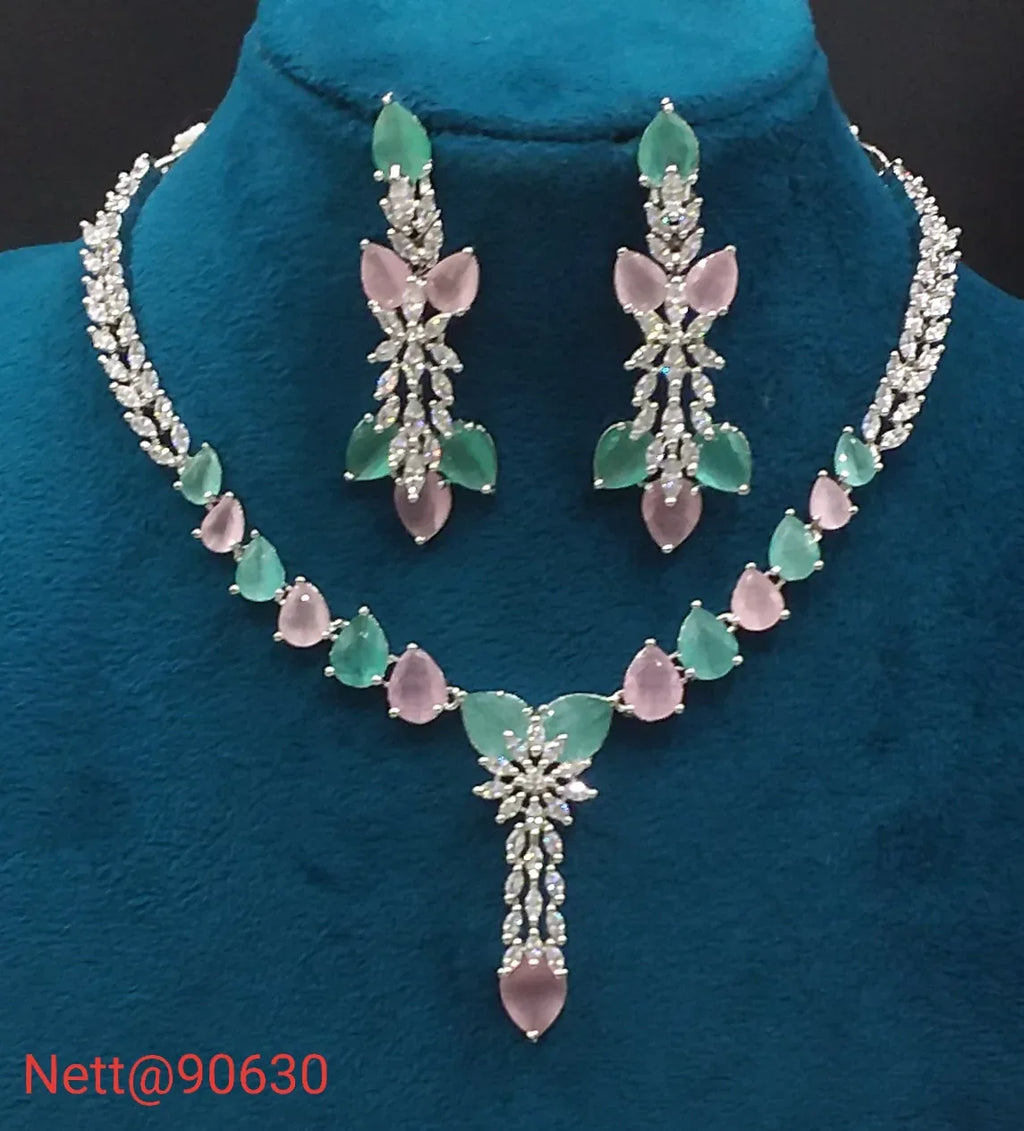 AD Stone Necklace Set with Earrings - Nett@90630