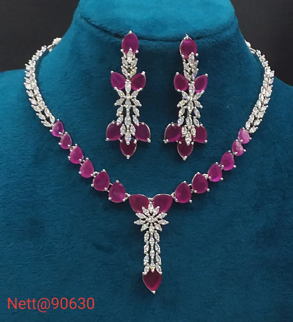 AD Stone Necklace Set with Earrings - Nett@90630