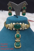 Green Doublet Mehndi Jewellery Set - Necklace & Earrings