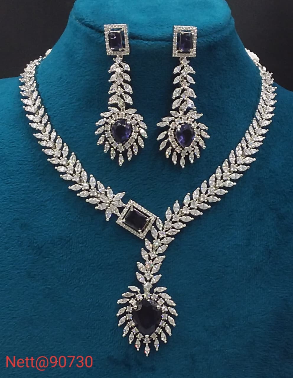 AD Necklace Set with Earrings - Nett@90730 (Multiple Colors)