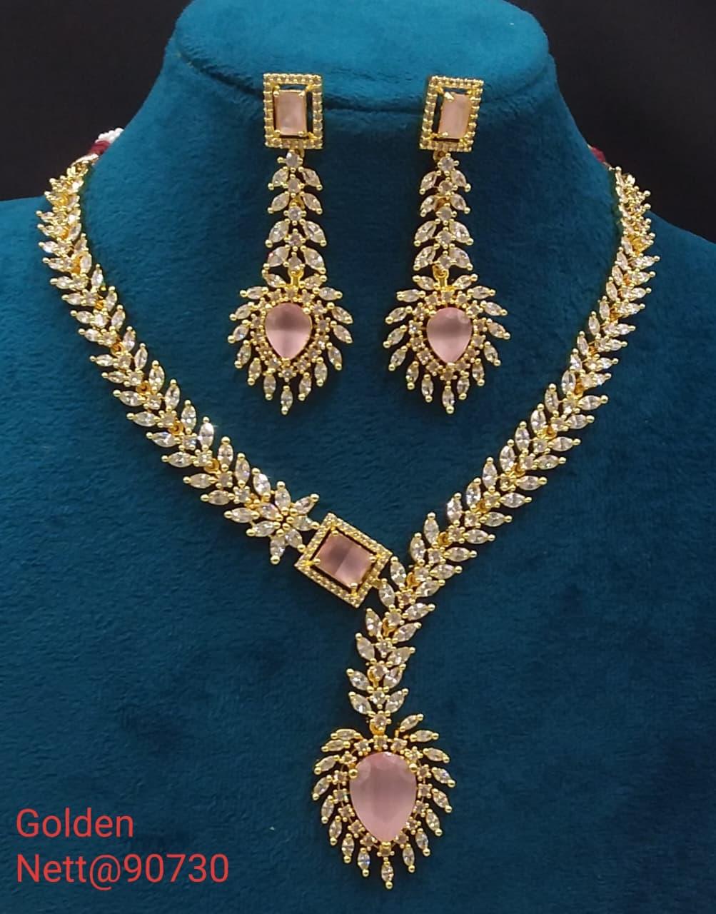 AD Necklace Set with Earrings - Nett@90730 (Multiple Colors)