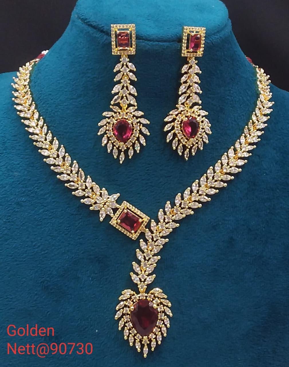 AD Necklace Set with Earrings - Nett@90730 (Multiple Colors)