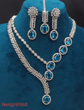 Blue Stone AD Necklace Set with Earrings and Maang Tikka