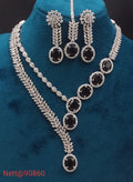 Black Stone AD Necklace Set with Earrings and Maang Tikka