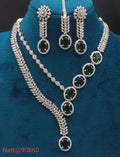 Green Stone AD Necklace Set with Earrings and Maang Tikka