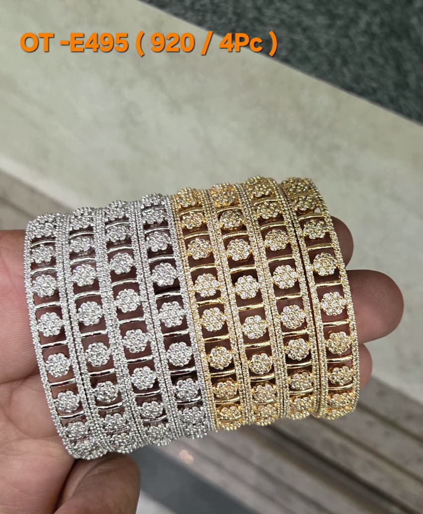 AD Bangles Set with Floral Cutout Design - 4 Pieces - OT-E495 (920/4Pc) - Multiple Colors