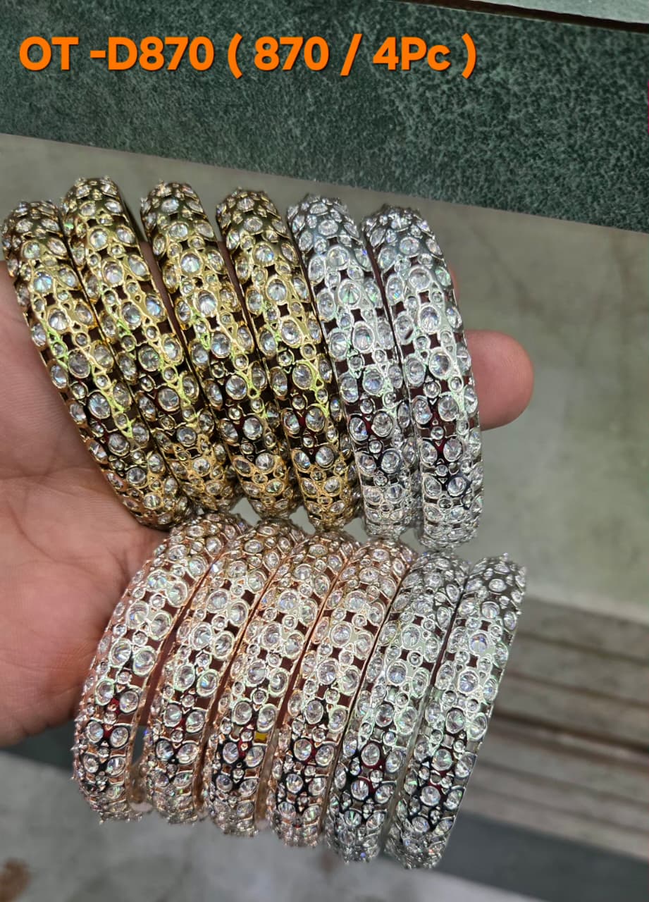 AD Bangles Set with Round Stones - 4 Pieces - OT-D870 (870/4Pc) - Multiple Colors