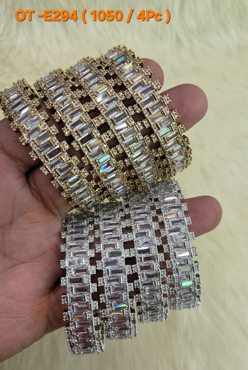 AD Bangles Set with Baguette Stones - 4 Pieces - OT-E294 (1050/4Pc) - Multiple Colors
