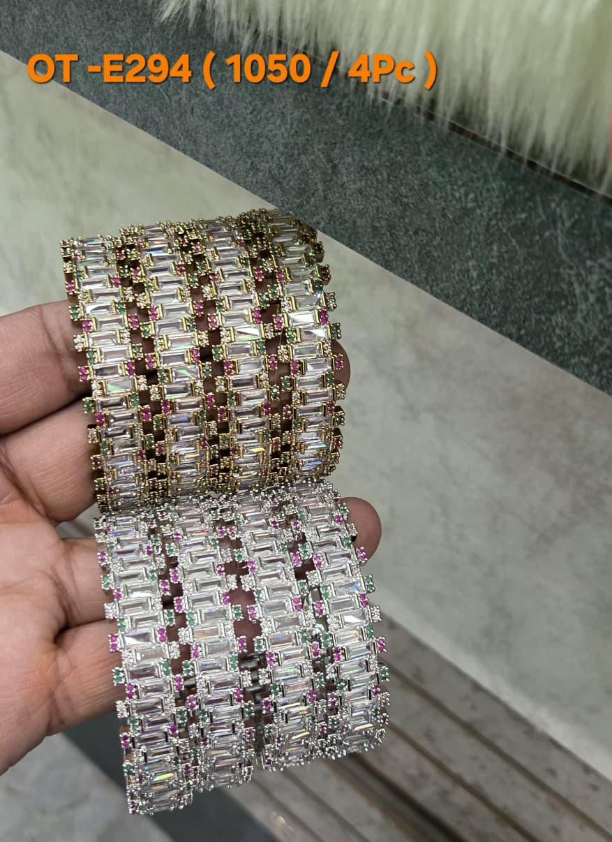 AD Bangles Set with Baguette Stones - 4 Pieces - OT-E294 (1050/4Pc) - Multiple Colors