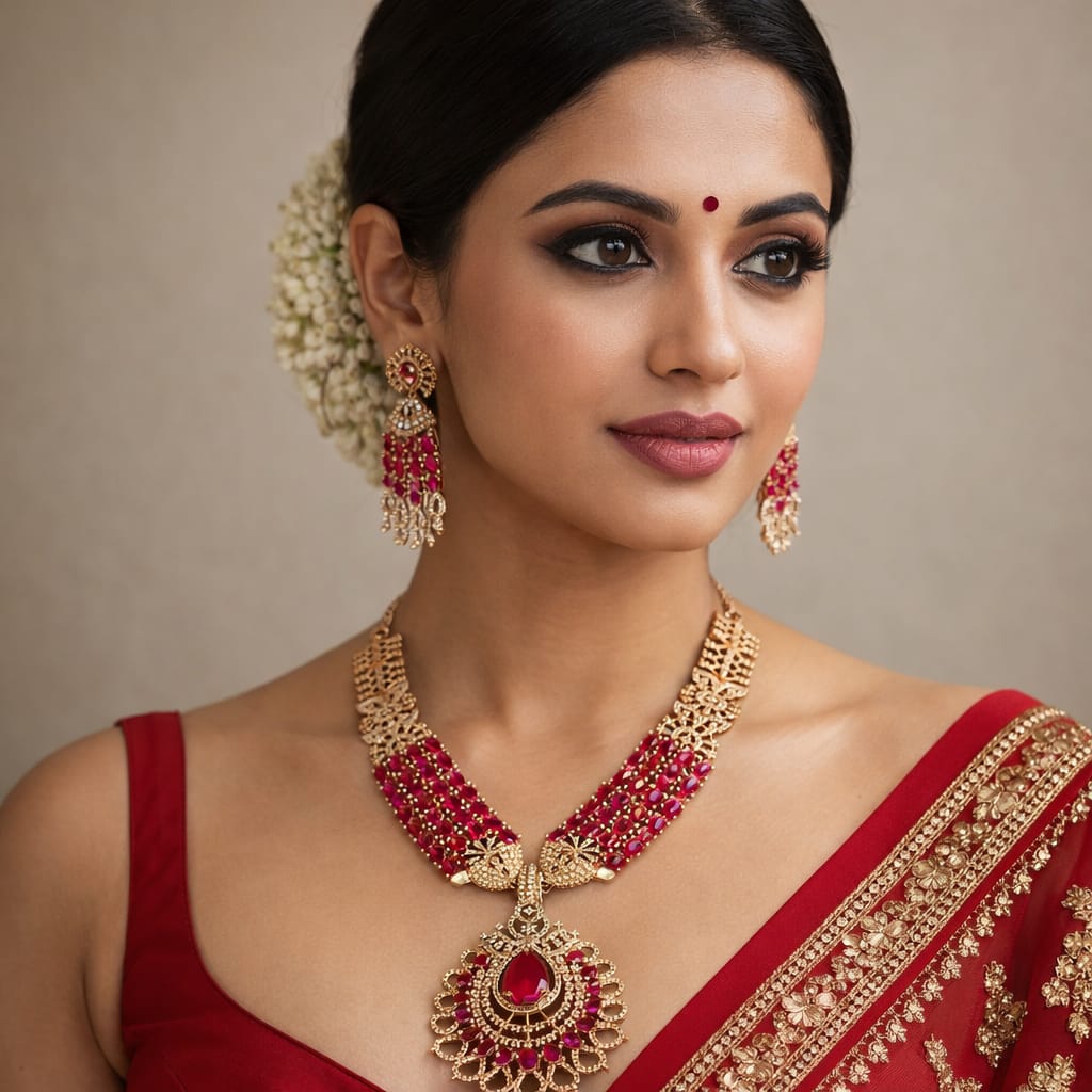 Ruby Red Bridal Necklace & Earring Set – AD Jewellery
