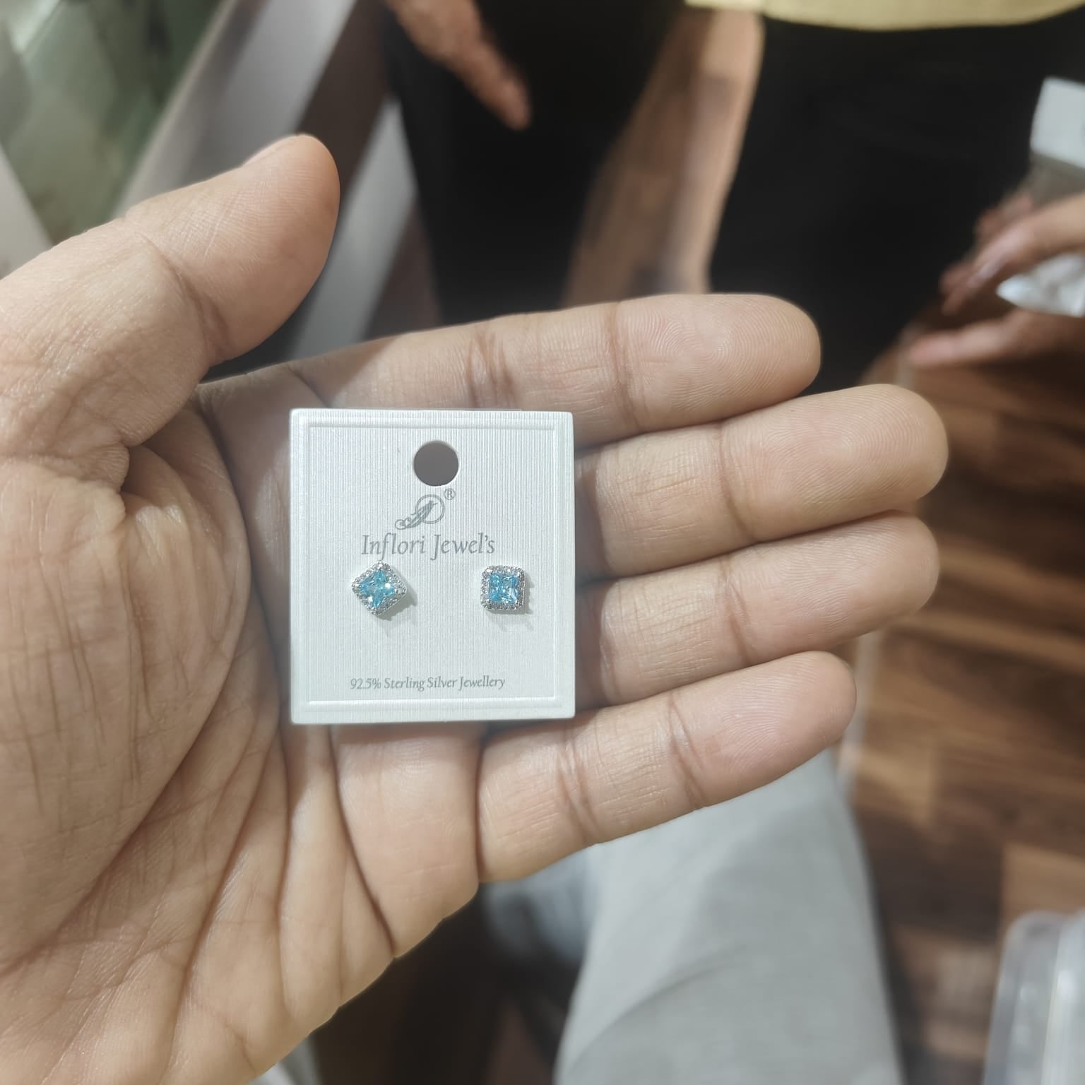 92.5 Sterling Silver Aquamarine Square Stud Earrings