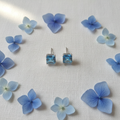 Aqua Blue Square CZ Earrings - Lifestyle Style
