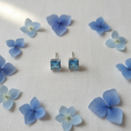 Aqua Blue Square CZ Earrings - Lifestyle Style