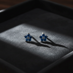 Blue CZ Flower Earrings - Editorial Style