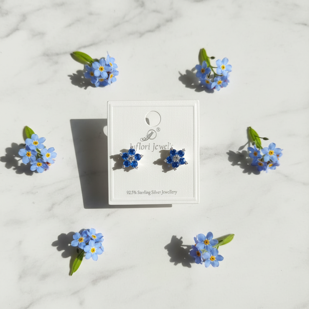 Blue CZ Flower Earrings - Lifestyle Style