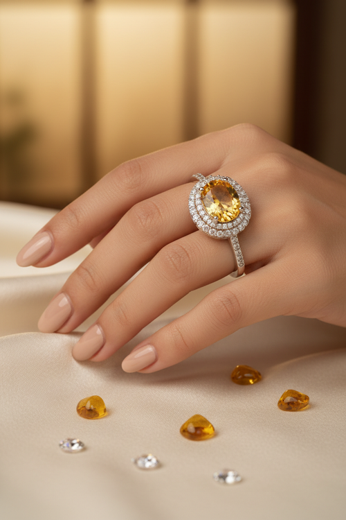 Citrine Halo Cluster Ring Lifestyle