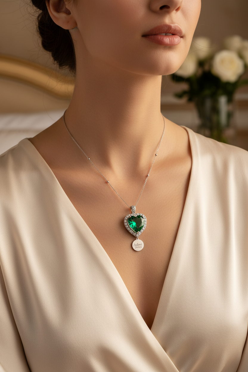 Emerald Green Heart CZ Chain Pendant - Lifestyle Shot