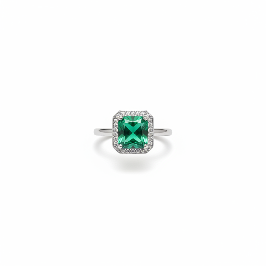 Emerald Square Halo Ring Studio