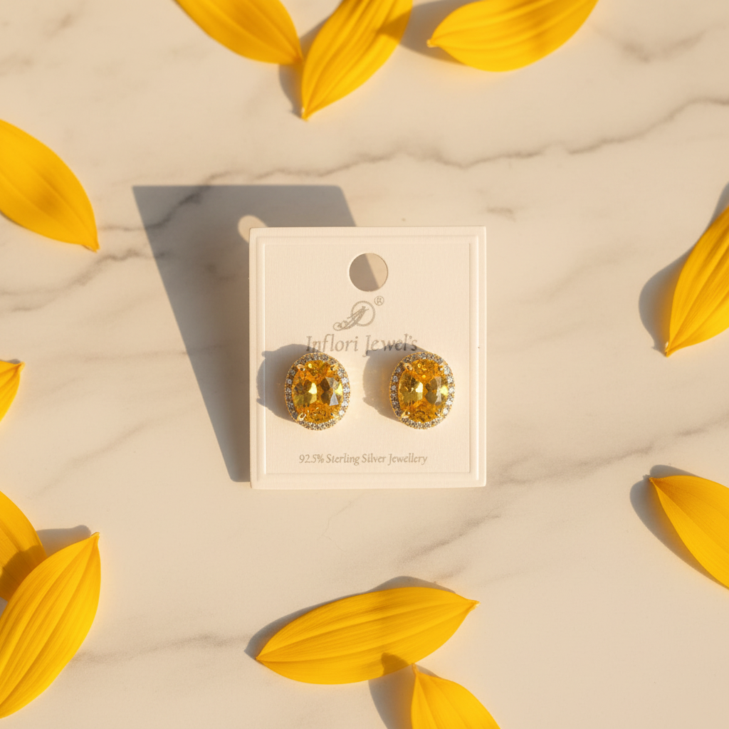 Golden Citrine CZ Oval Earrings - Lifestyle Style