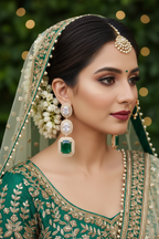 Rose Gold AD Emerald Green Pentagon CZ Drop Earrings - Bridal Lifestyle Editorial