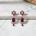 Silver AD Ruby Red CZ Jhumka Earrings - Studio Promotional Shot
