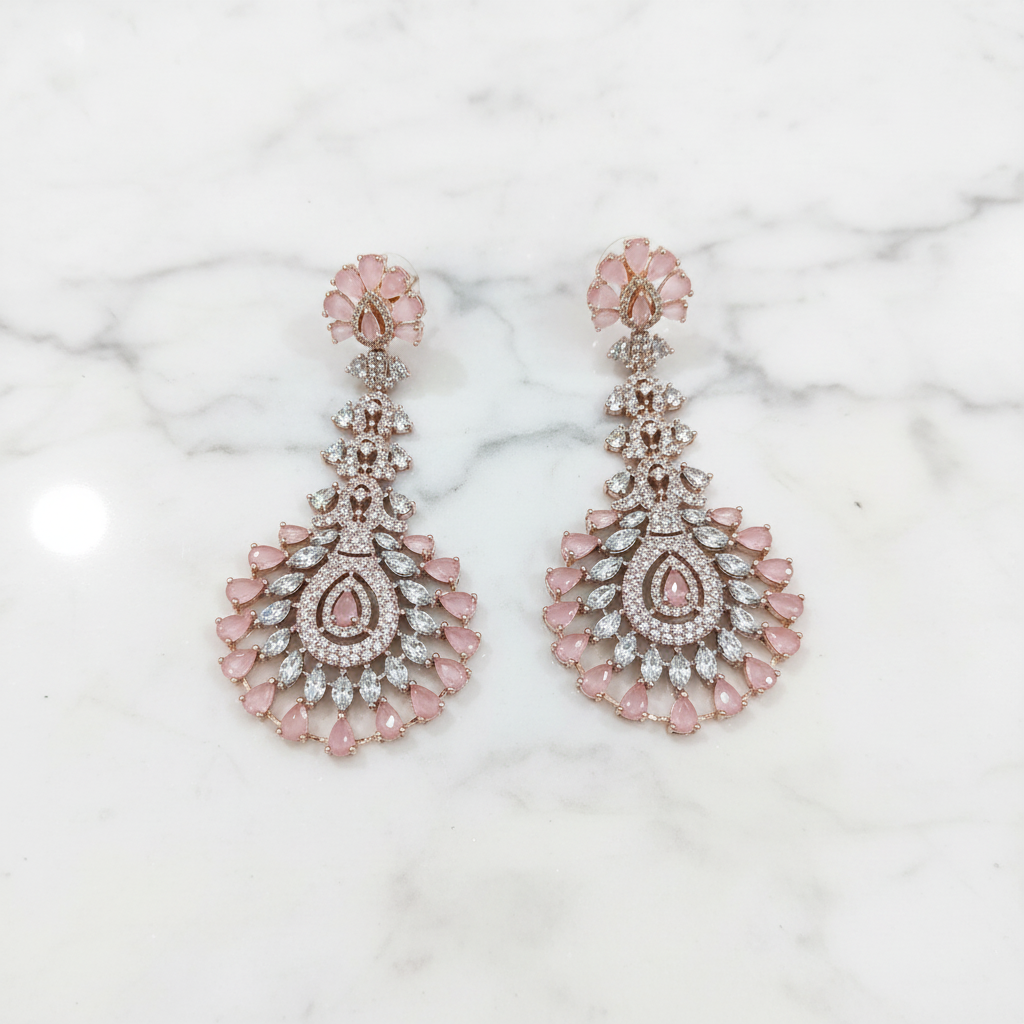 Rose Gold AD Long Chandelier Earrings - Studio Promotional Shot