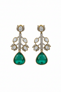 Polki Botanical Vine Emerald Drop Earrings – white background studio promotional image